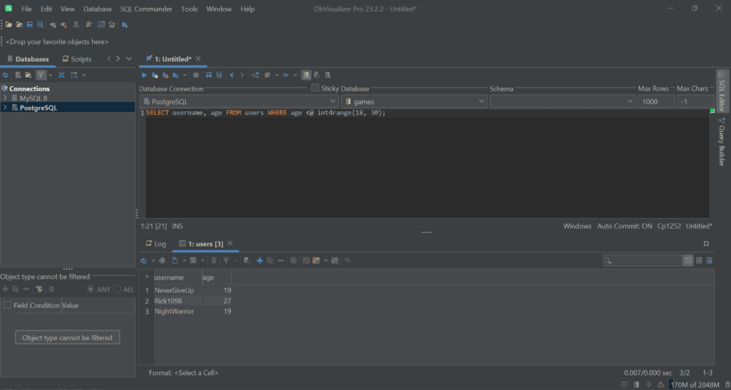 Executing the query in DbVisualizer