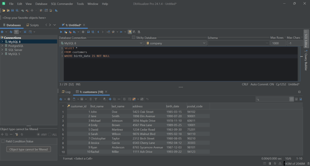 Executing the query in DbVisualizer