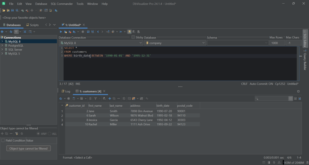 Executing the query in DbVisualizer